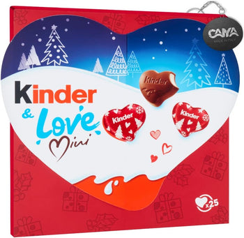Kinder Love Mini Christmas Edition, Confezione con 25 Cuori di Cioccolato Finissimo al Latte con Ripieno al Latte 107g