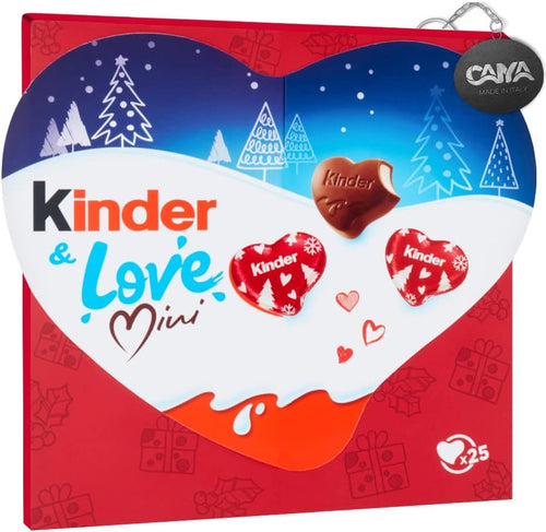 Kinder Love Mini Christmas Edition, Confezione con 25 Cuori di Cioccolato Finissimo al Latte con Ripieno al Latte 107g