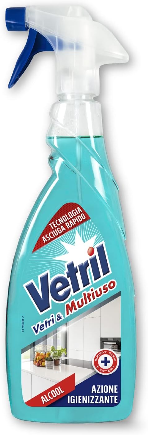 Vetril - Spray Igienizzante Vetri e Superfici, rimuove i Cattivi Odori, Tecnologia asciuga rapido, in Ecoflacone, 650 ml x 12 pezzi