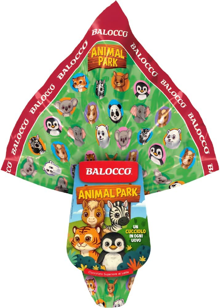 BaIocco Uovo di Pasqua Animal Park 220g – Cioccolato al Latte con Sorpresa per Bambini – Uovo Pasquale con Gadget a Tema Animali – Idea Regalo Pasqua