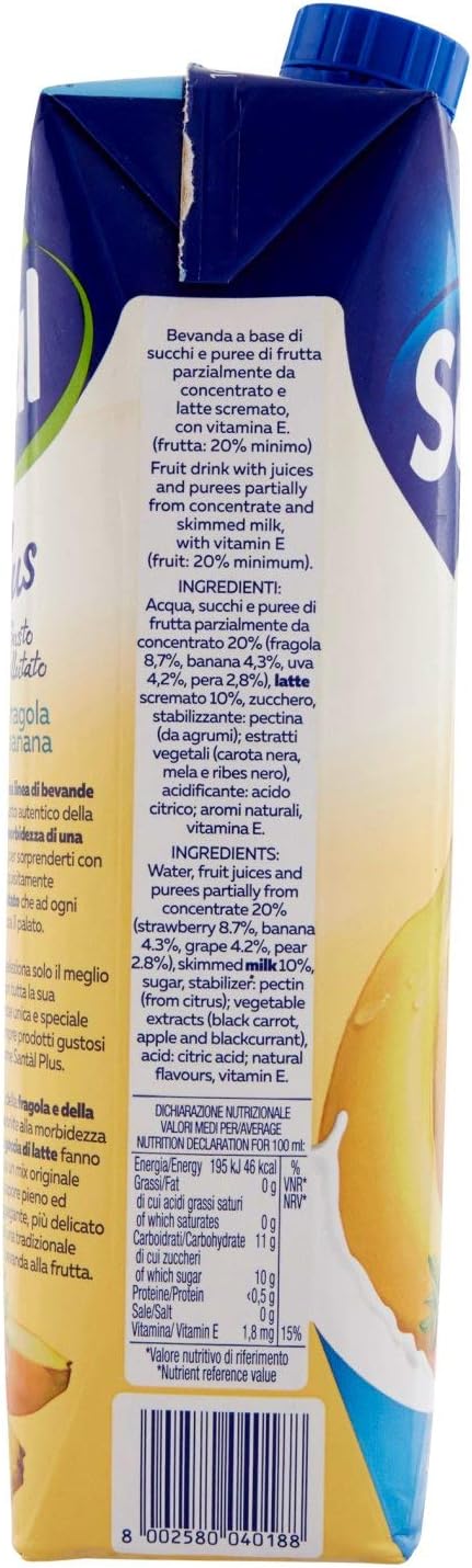 Santàl Plus, Succo di Fragola e Banana, con Una Goccia di Latte, 1L