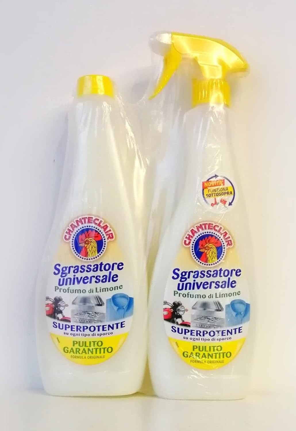 Chanteclair Sgrassatore Universale Profumo di Limone, Confezione con Sgrassatore Completo di Spray 600 ml + Ricarica 600 ml