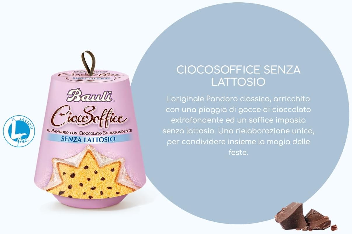 Bauli Mix Pandoro di Verona Classico e Ciocosoffice con Gocce Cioccolato Senza Lattosio Lactose Free (2023) 700g