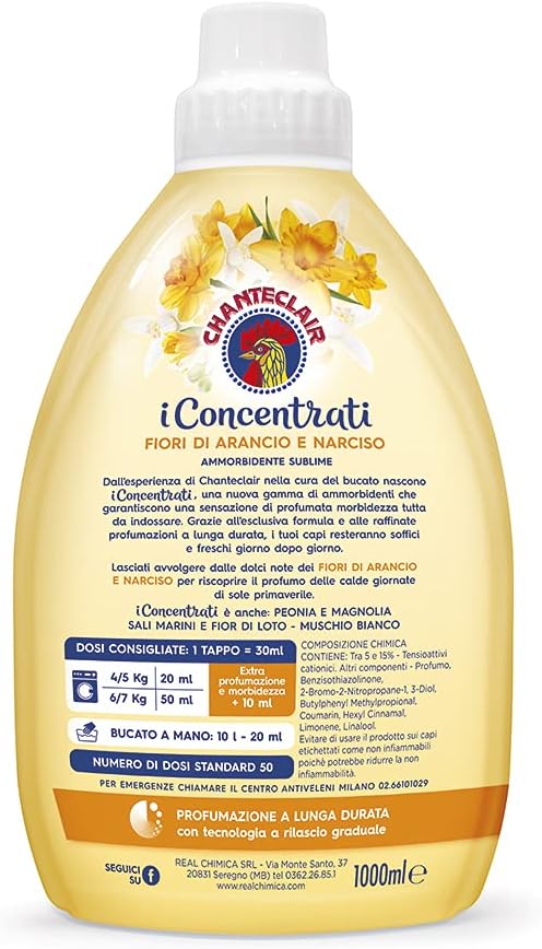 Chanteclair I Concentrati - Ammorbidente Concentrato, Fragranza Fiori d'Arancio e Narciso, per Capi Morbidi e Profumati - 1 Litro