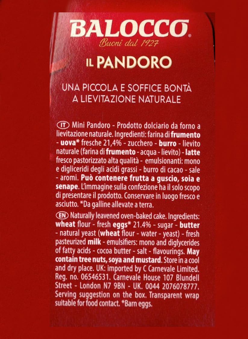 6X Balocco Mini Pandoro Soffice con Ricetta Tradizionale Italiana 80g [BOX da 6 Confezioni]