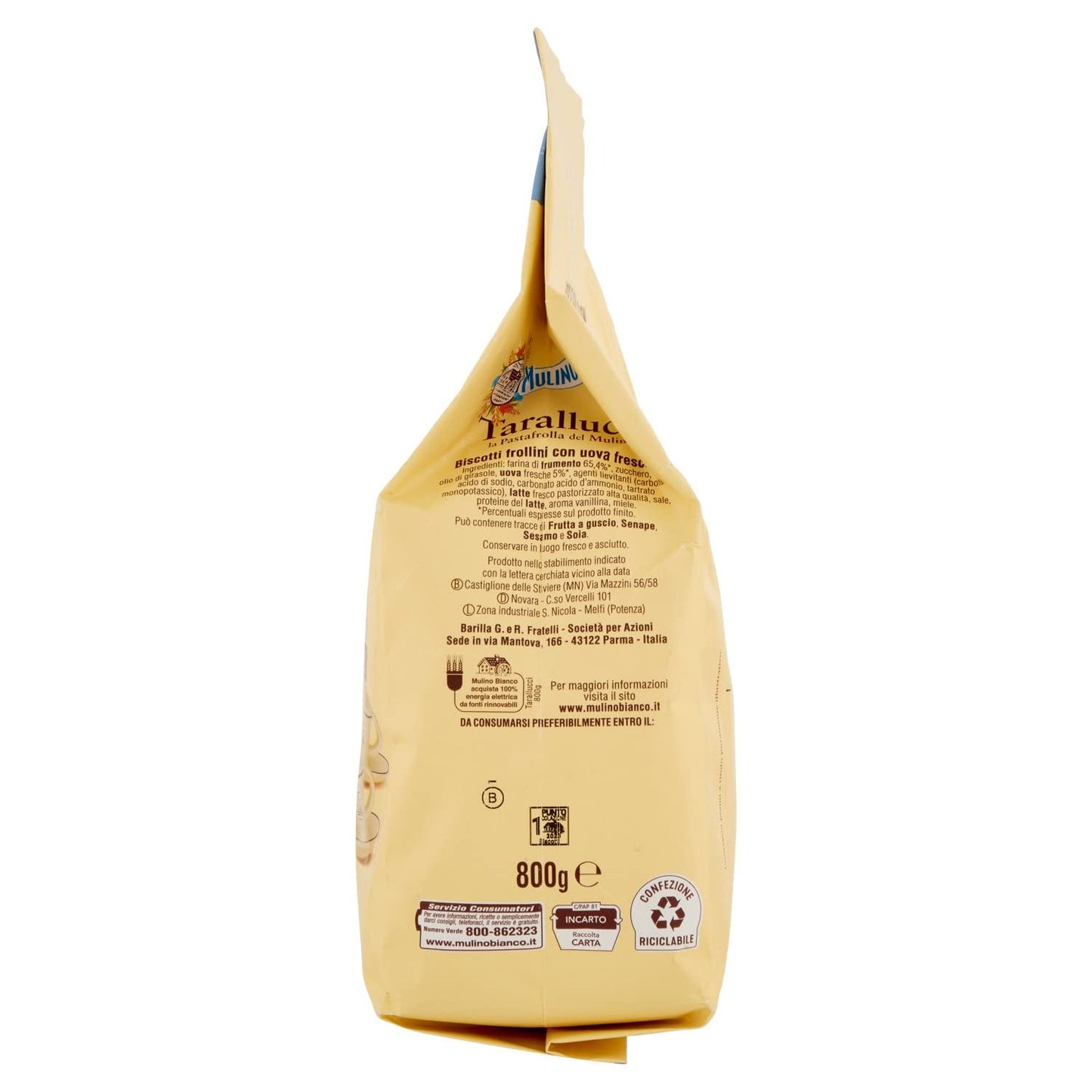 Mulino Bianco Biscotti Frollini Tarallucci, Colazione Ricca di Gusto, 800g (Confezione da 6)