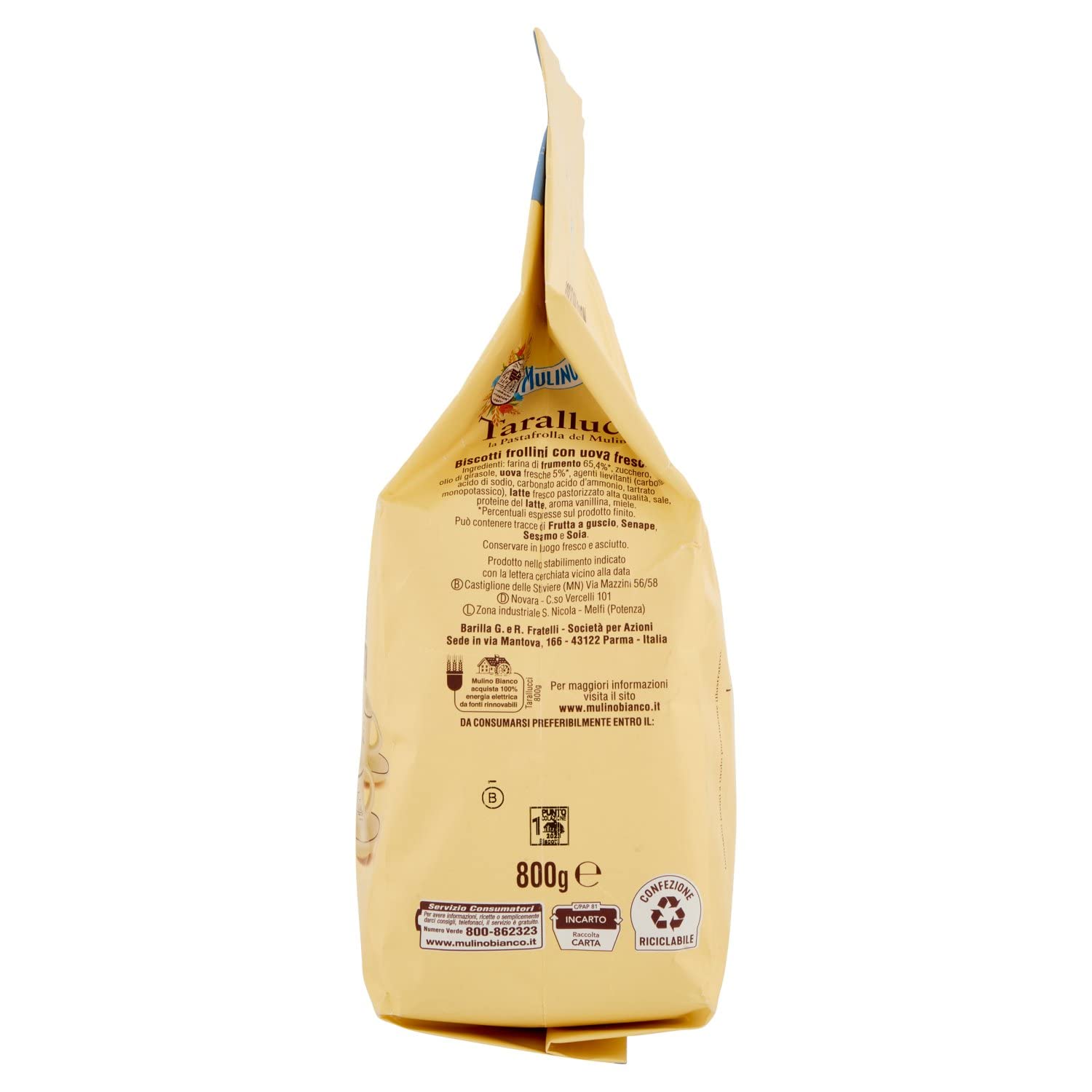 Mulino Bianco Biscotti Frollini Tarallucci, Colazione Ricca di Gusto, 800g (Confezione da 6)