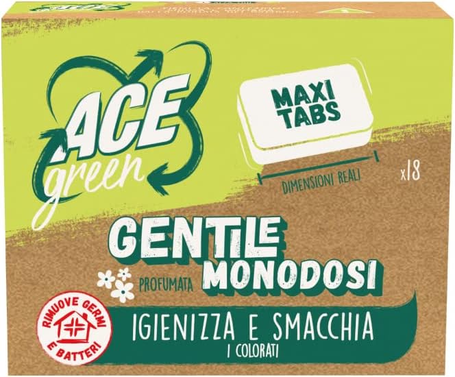 ACE CANDEGGINA GENTILE GREEN MONODOSE, Confezione da 18 tabs - l'imballaggio può variare