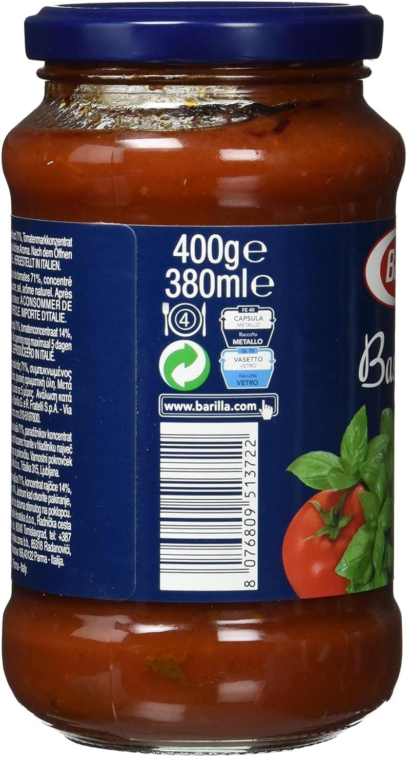 Barilla Basilico Sugo al Pomodoro, Salsa di Pomodoro Italiano, Confezione da 4 x 400g