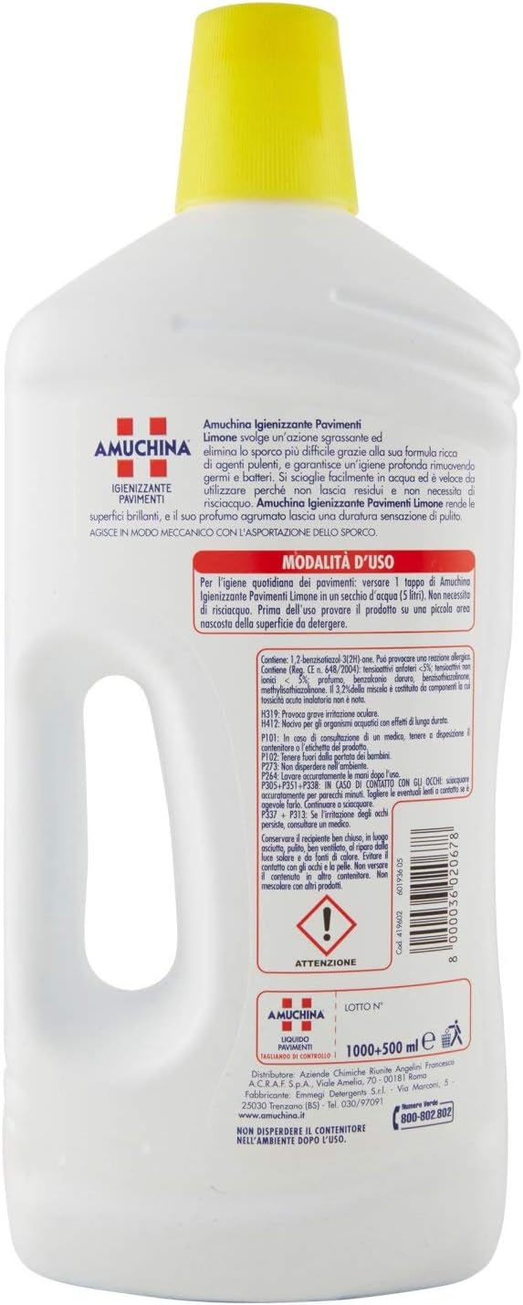 Amuchina Igienizzante Pavimenti, Limone, Flacone da 1000+500 ml, 1 pezzo