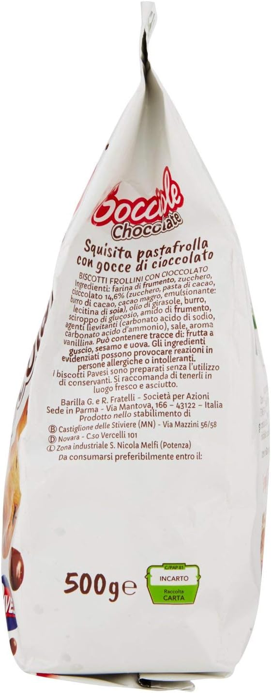 Pavesi Biscotti Frollini Gocciole Cioccolato, Biscotti da Colazione - 500 gr