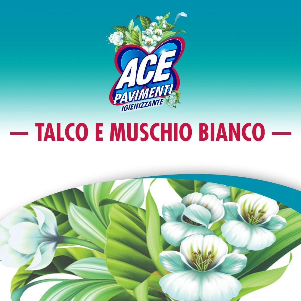 ACE Pavimenti Igienizzante Talco e Muschio Bianco, Senza Candeggina, Maxi Formato - 1300 ml