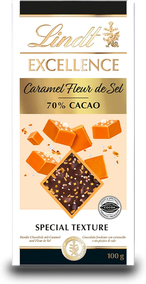 Lindt Excellence Passion Tavoletta di Cioccolato Fondente 70% Cacao con Caramello e Sale, formato 100g