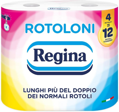 Regina Rotoloni 4 Maxi Rotoli di Carta Igienica, 500 Fogli a 2 Veli, Lunghi Più del Doppio dei Normali Rotoli