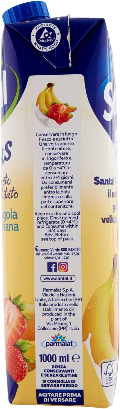 Santàl Plus, Succo di Fragola e Banana, con Una Goccia di Latte, 1L
