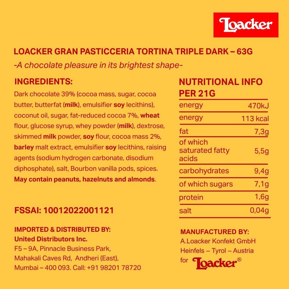 Loacker Wafer Tortina Triple Dark 3 Pz, 63g