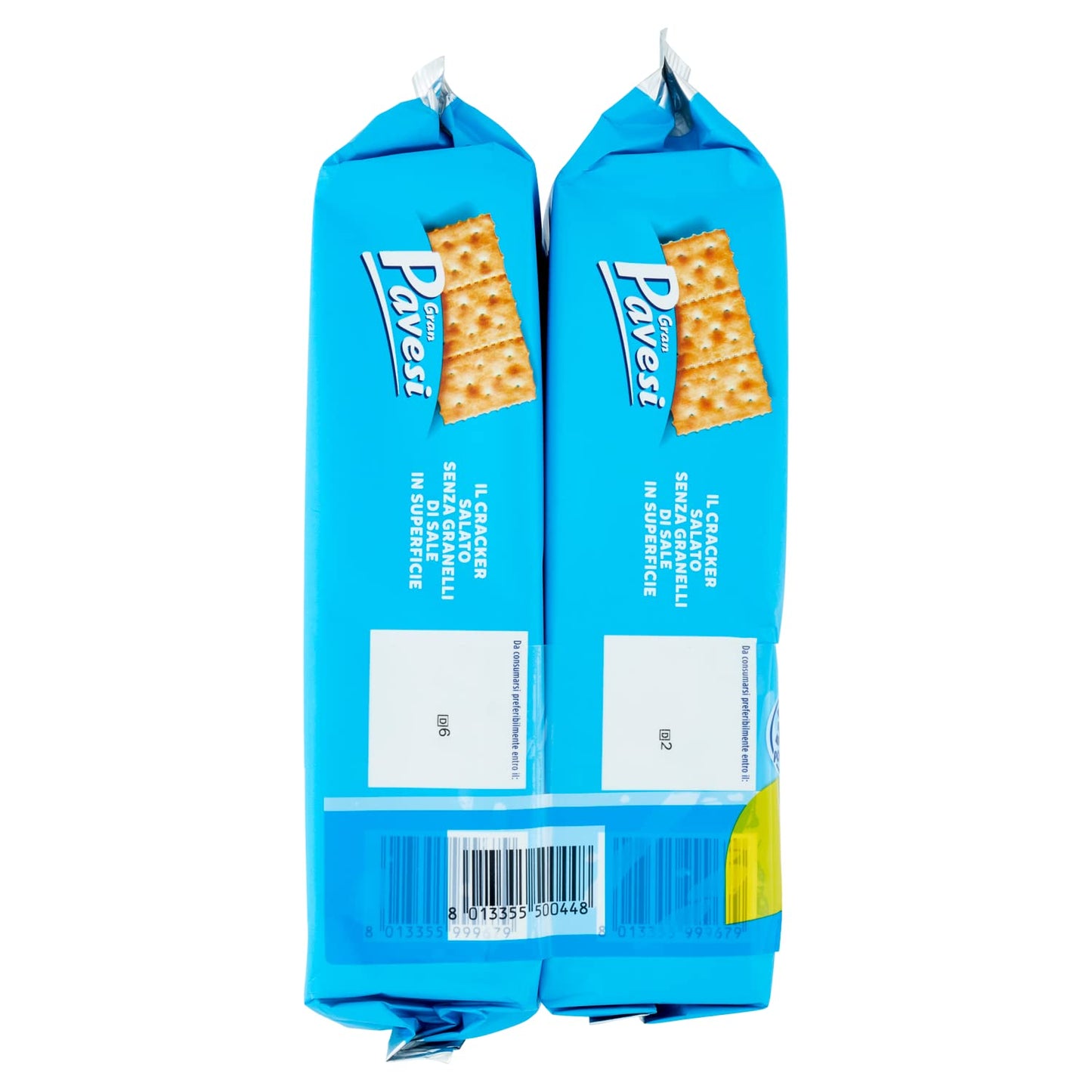 Gran Pavesi Cracker Salati Senza Granelli di Sale in Superficie con Grano 100% Italiano, Senza Olio di Palma, Snack Salato per la Merenda, Formato Bipacco con 36 Porzioni