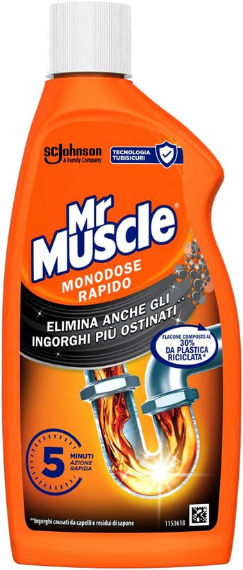 Mr Muscle Tubi e Scarichi Gel, Stura lavandini e Scarichi, Disgorgante, SICURO PER I TUBI, Monodose, 1 Confezione da 500ml