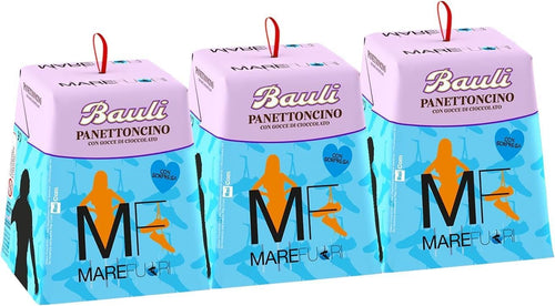 3X Bauli Mini Panettone Mare Fuori con Gocce di Cioccolato Panettoncino Soffice con Sorpresa 90g