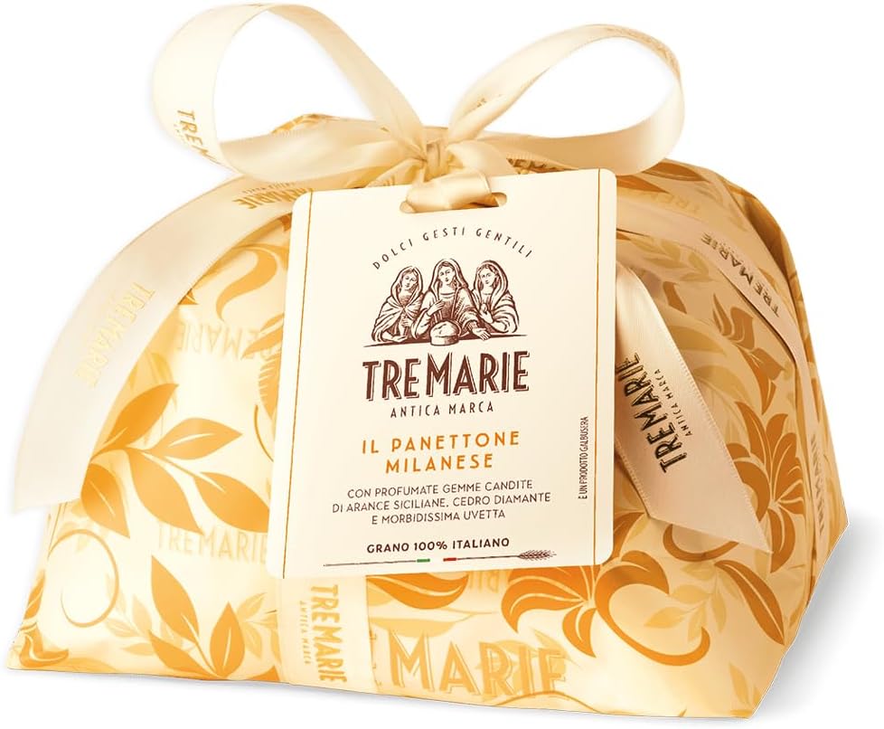 Tre Marie Panettone Milanese Incartato a Mano con Gemme Candite di Arance Siciliane, Cedro Diamante e Uvetta 1kg