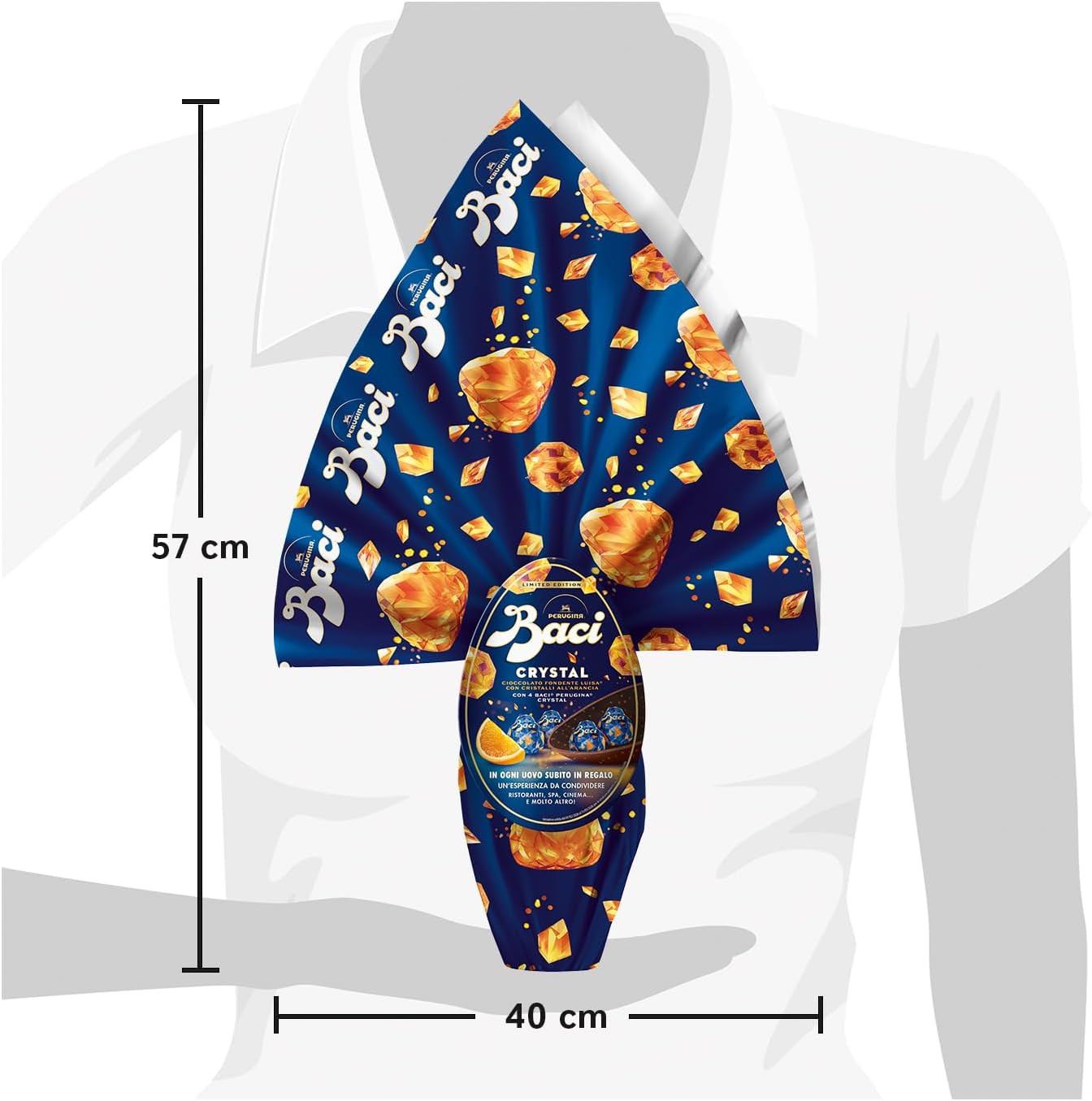 BACI PERUGINA Uovo di Pasqua 2026 Cioccolato all'Arancia Crystal con Sorpresa e 4 Cioccolatini 265g