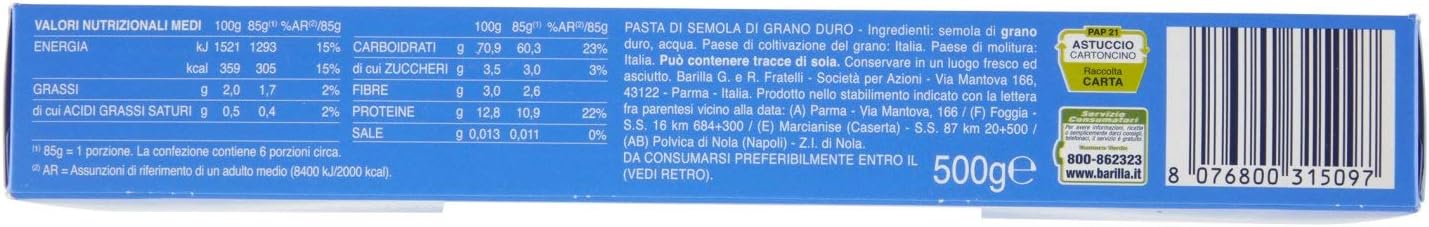 Barilla - Bucatini n.9, Cottura 8 minuti - 6 pezzi da 500 g [3 kg]