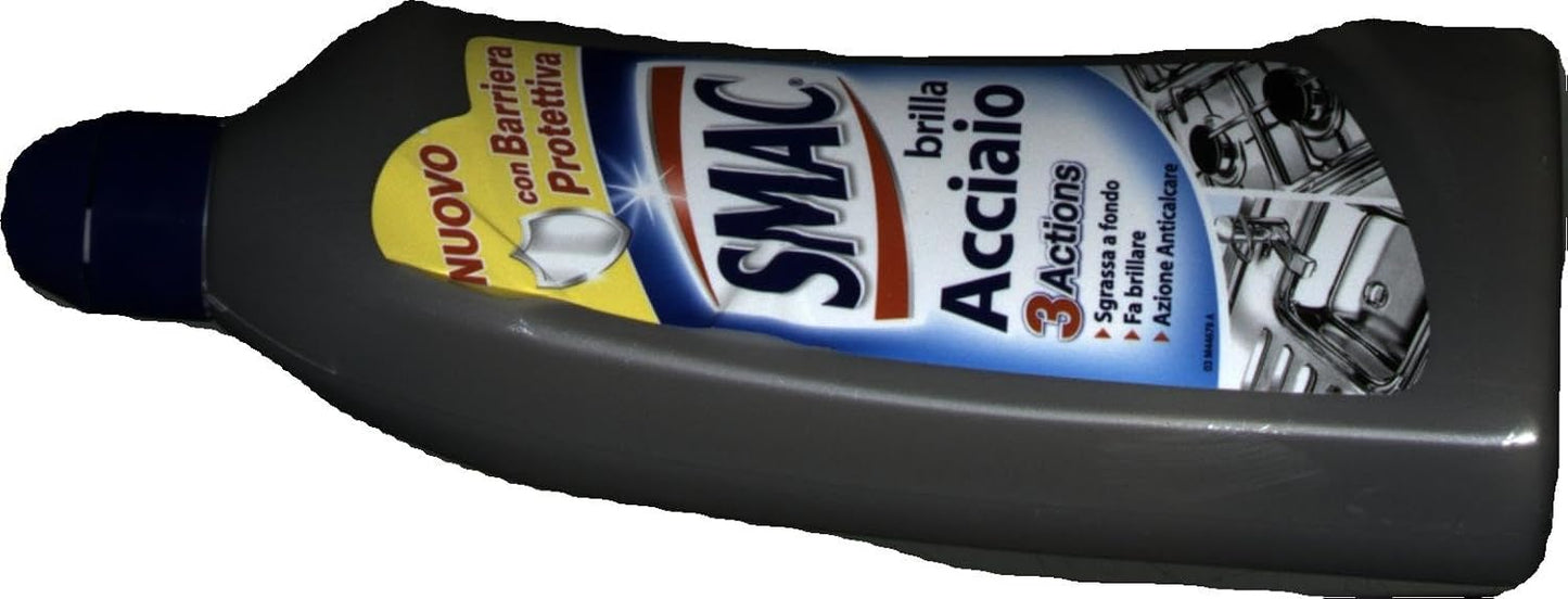 Smac - Brilla Acciaio, Detergente Crema, Azione Anticalcare e Lucidante, Sgrassatore con Barriera Protettiva, 520 ml