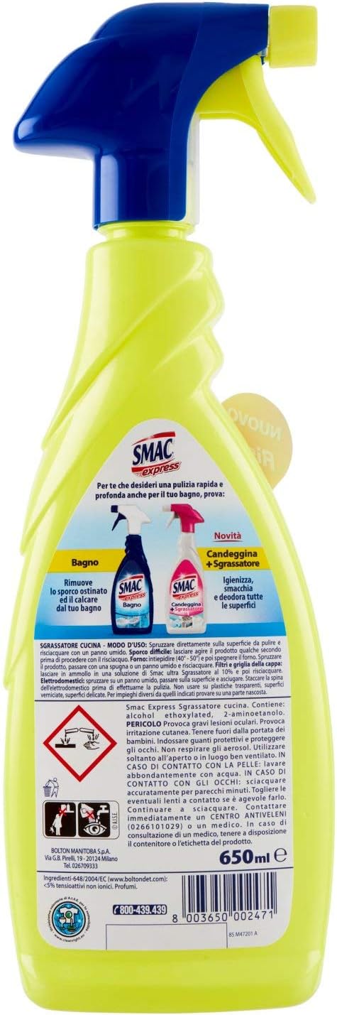 Smac Express - Sgrassatore Cucina, Con Antibatterico, Profumo Di Limone - 3 pezzi da 650 ml [1950 ml]