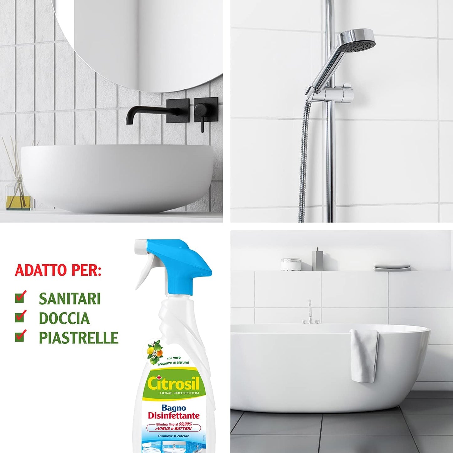 Citrosil Home Protection, Sgrassatore Bagno Disinfettante con Vere Essenze di Agrumi, 650 ml