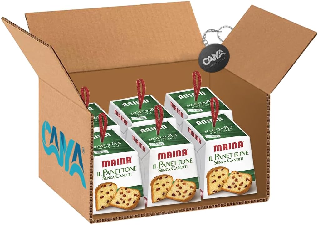 6X Maina il Panettone Mini Buono e Soffice con Uvetta e senza Canditi 100g - Natale 2023 [RASPADA® BOX da 6 Confezioni]