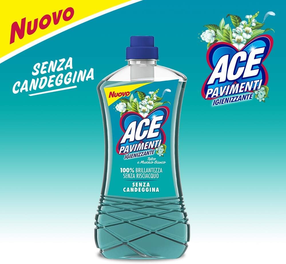 ACE Pavimenti Igienizzante Talco e Muschio Bianco, Senza Candeggina, Maxi Formato - 1000 ml