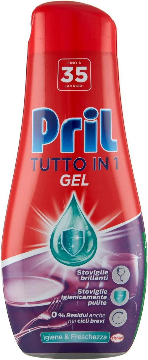 Pril Gel All In One Limone & Lime, Detersivo Lavastoviglie Liquido Multi-Azione Sporco Difficile, Confezione da 35 Lavaggi