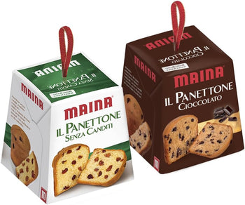 Maina Mix Mini Panettone con Pezzi di Cioccolato e Mini Panettone con Uvetta 100g - Natale 2023