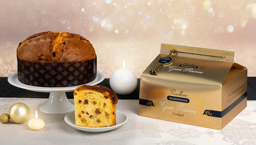 Panettone classico con UVETTA e arancia artigianale SANTANGELO, 900gr farcito di uvetta e scorze d'arancia, elegante incarto