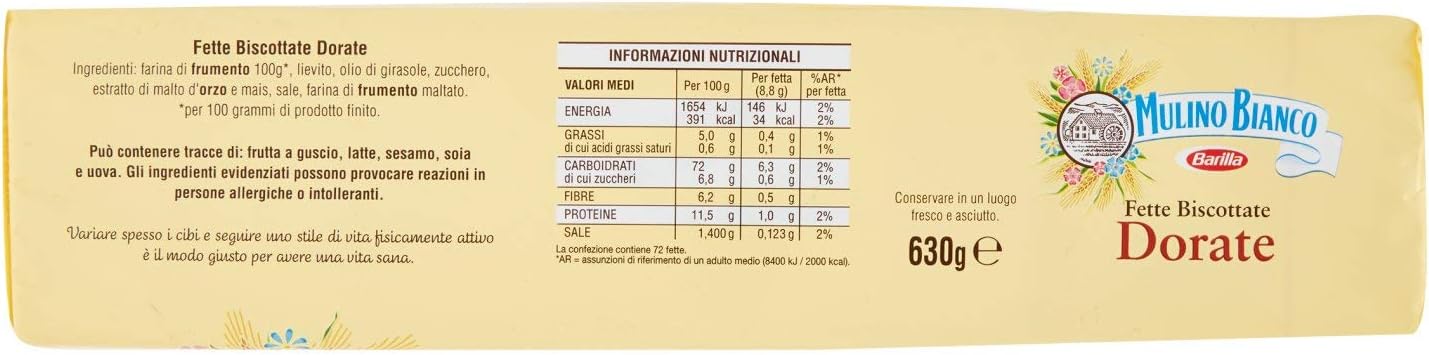 Mulino Bianco Fette Biscottate Dorate, Colazione Ricca di Gusto - 630 gr