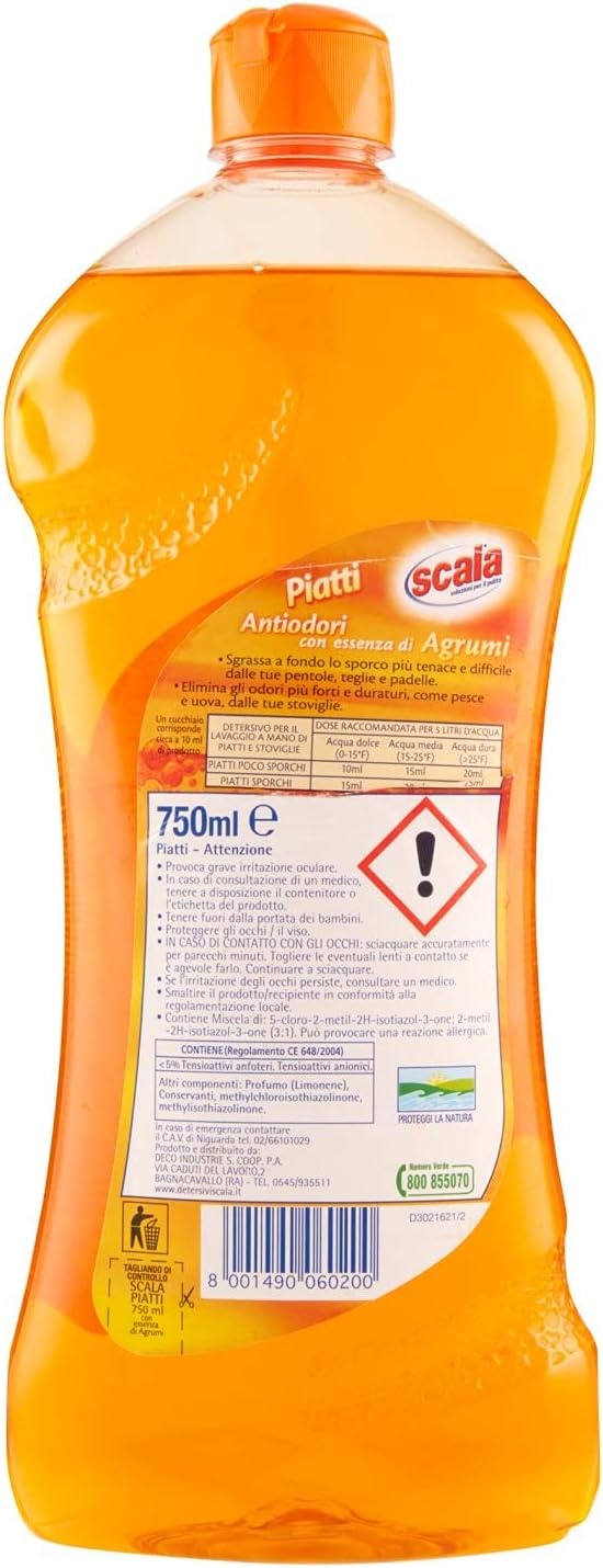Scala Antiodori Detergente per Piatti con Essenza di Agrumi, 750ml