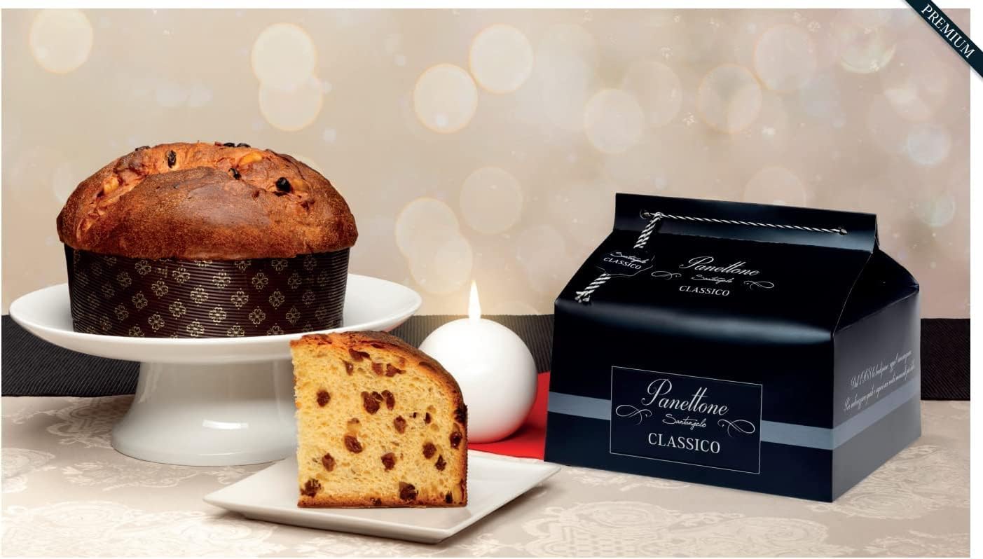 Panettone classico con UVETTA e arancia artigianale SANTANGELO, 900gr farcito di uvetta e scorze d'arancia, elegante incarto
