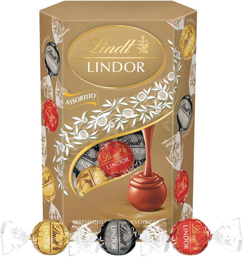 Lindt LINDOR Praline di Cioccolato al Latte, Fondente, Bianco, 16 Cioccolatini Assortiti, in confezione 200g