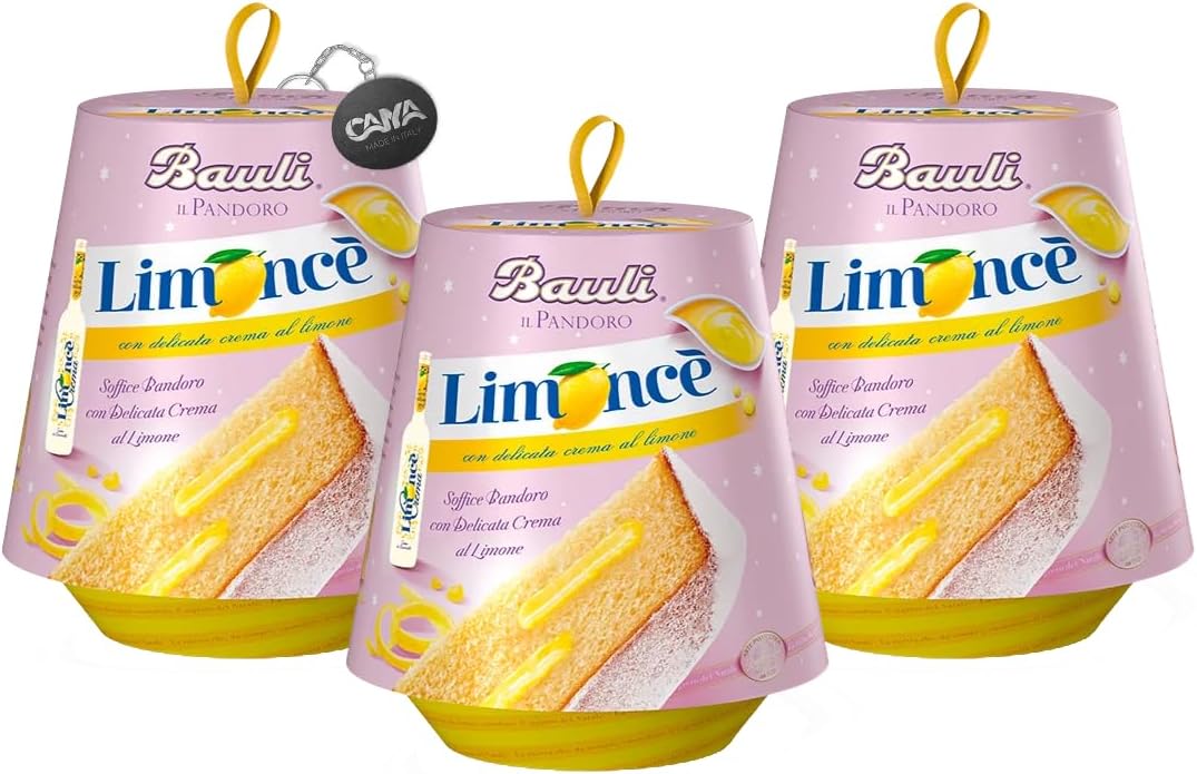 3X Bauli Specialità Limonce Pandoro Soffice con delicata Crema al Limone Limoncè 750g [3 Pandori]