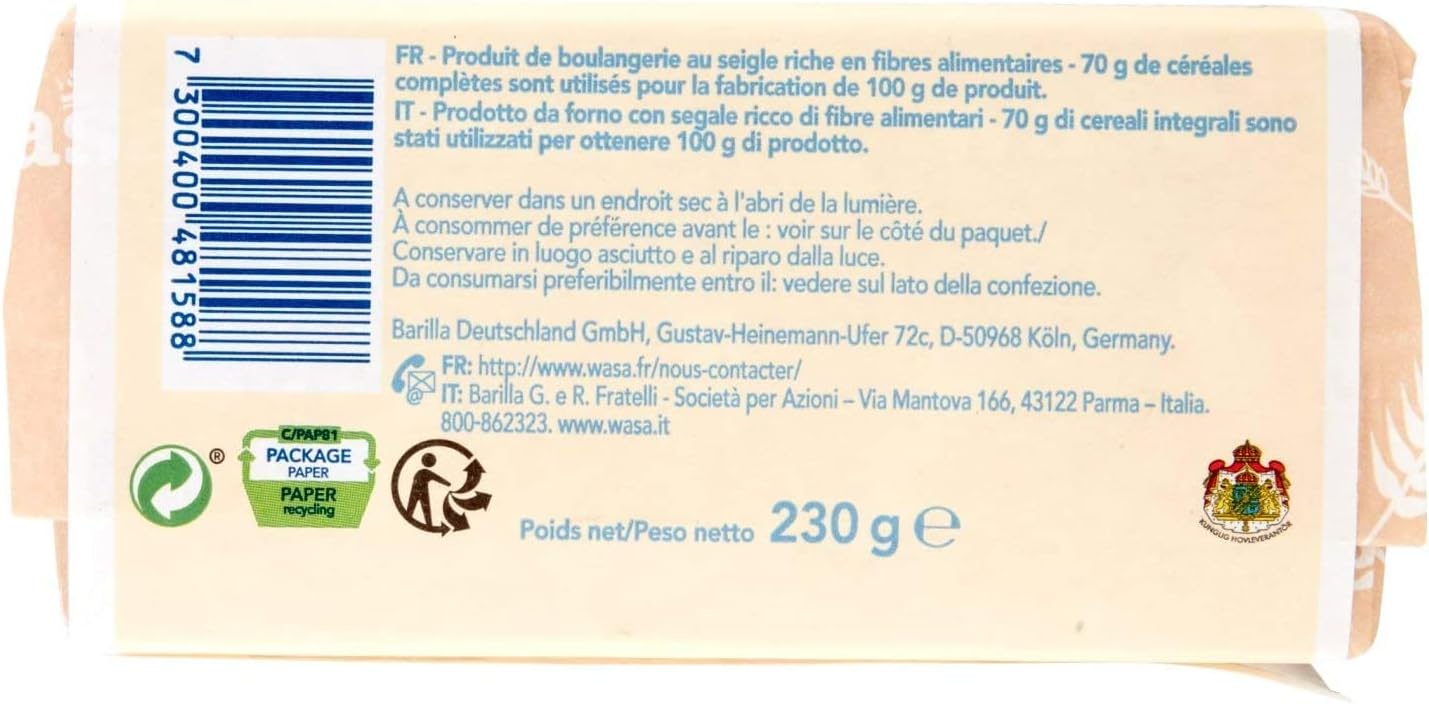 Wasa Fibres, Cracker con 100% Segale Integrale, 230 g, Ricchi di Fibre (Confezione da 3)