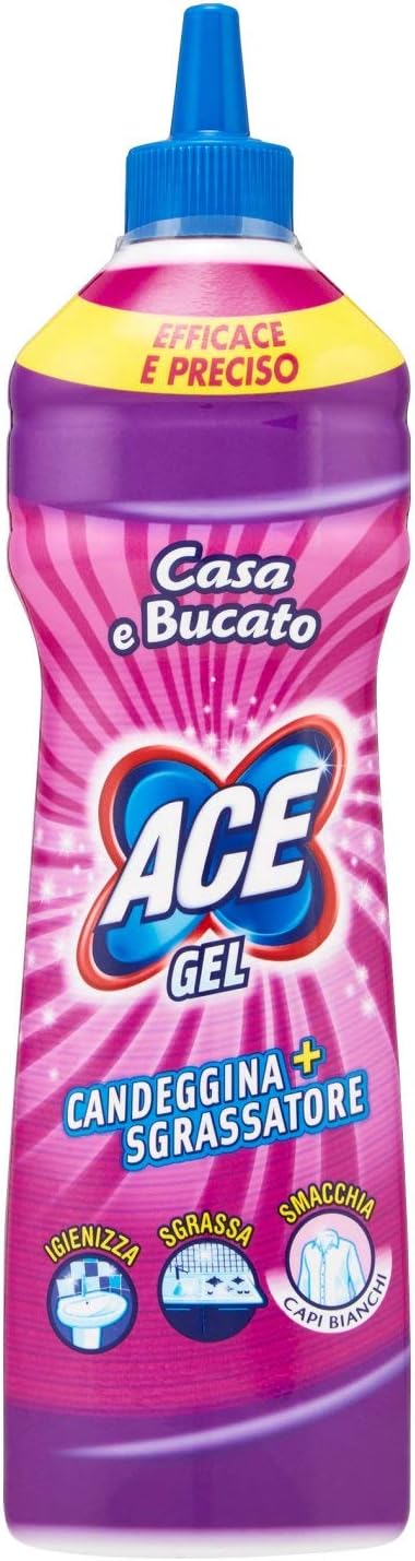 Ace - Gel Candeggina E Sgrassatore, Casa E Bucato, Con Tappo Dosatore Di Precisione - 500 Ml