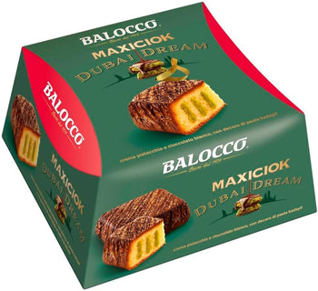 Confezione Per Balocco Maxiciok Dubai Dream Torta con Crema al Pistacchio e Cioccolato Bianco, Decoro Pasta Kadayfi, 650g