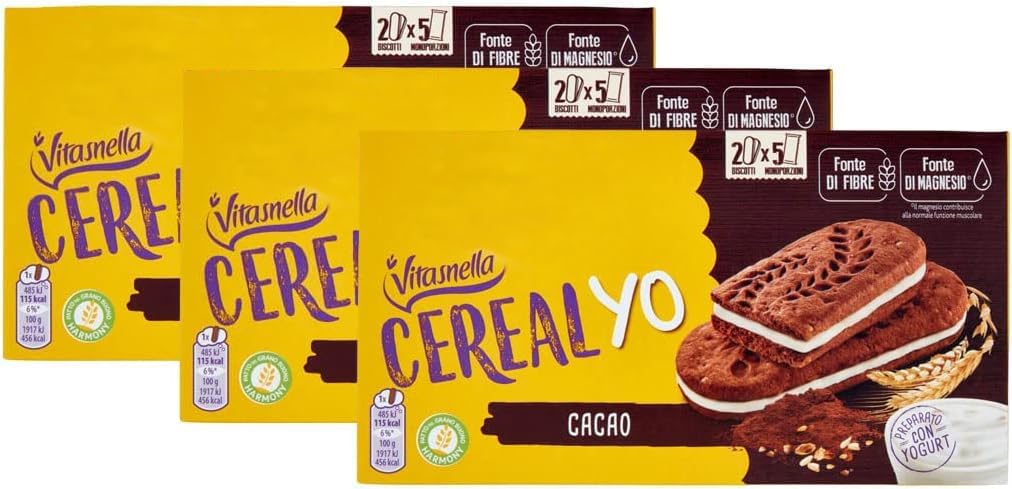 3X Cereal Yo Biscotti al Cacao ai Cereali Integrali con Yogurt 253g [3 Confezioni]