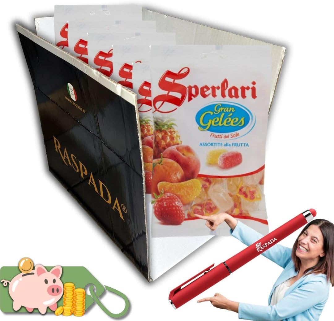 Pacco Convenienza X6 Sperlari Caramelle Gelee Frutti del Sole, 175g + Penna Professionale Raspada