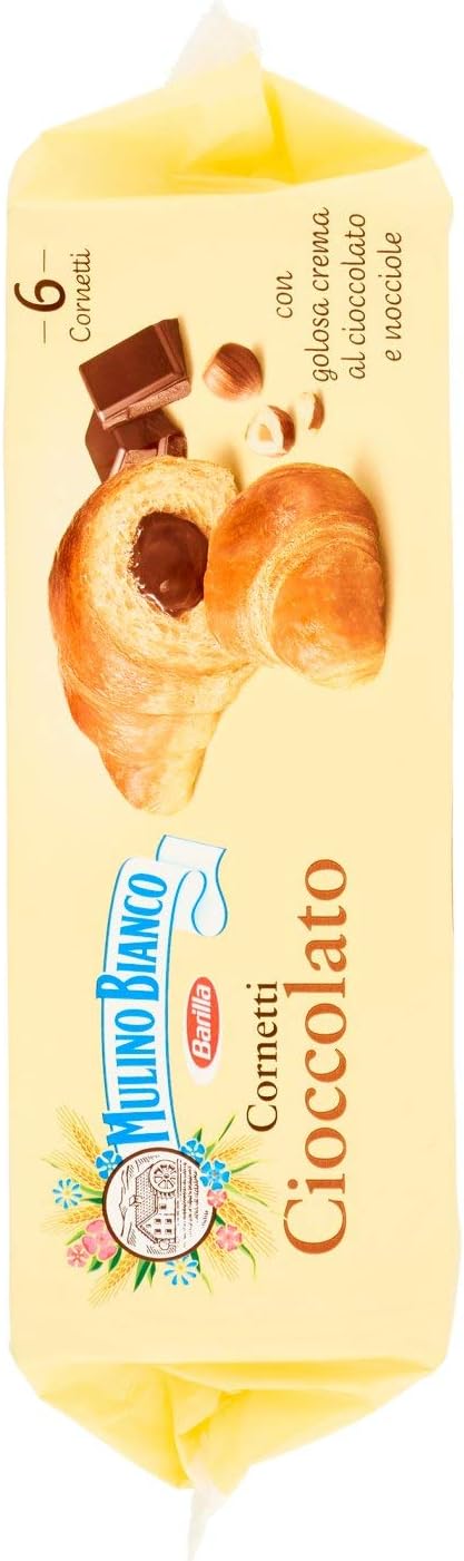 Mulino Bianco Cornetti con Crema di Cioccolato e Nocciole - 6 brioches - 300 g