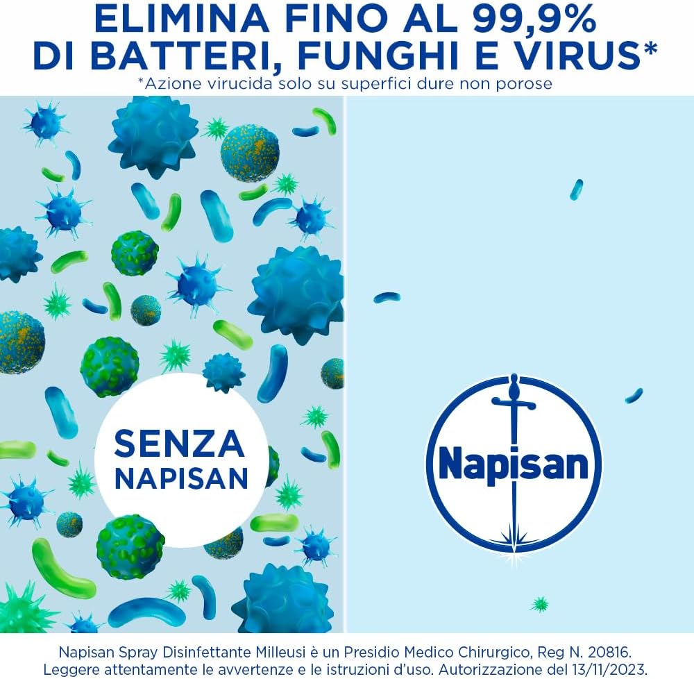 Napisan Spray Disinfettante Milleusi, per Tessuti e Superfici, Fragranza Profumo di Primavera, Spray da 400ml