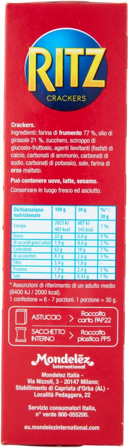 Ritz Crackers Original, 100% Grano Italiano, Cotti al Forno, 200g