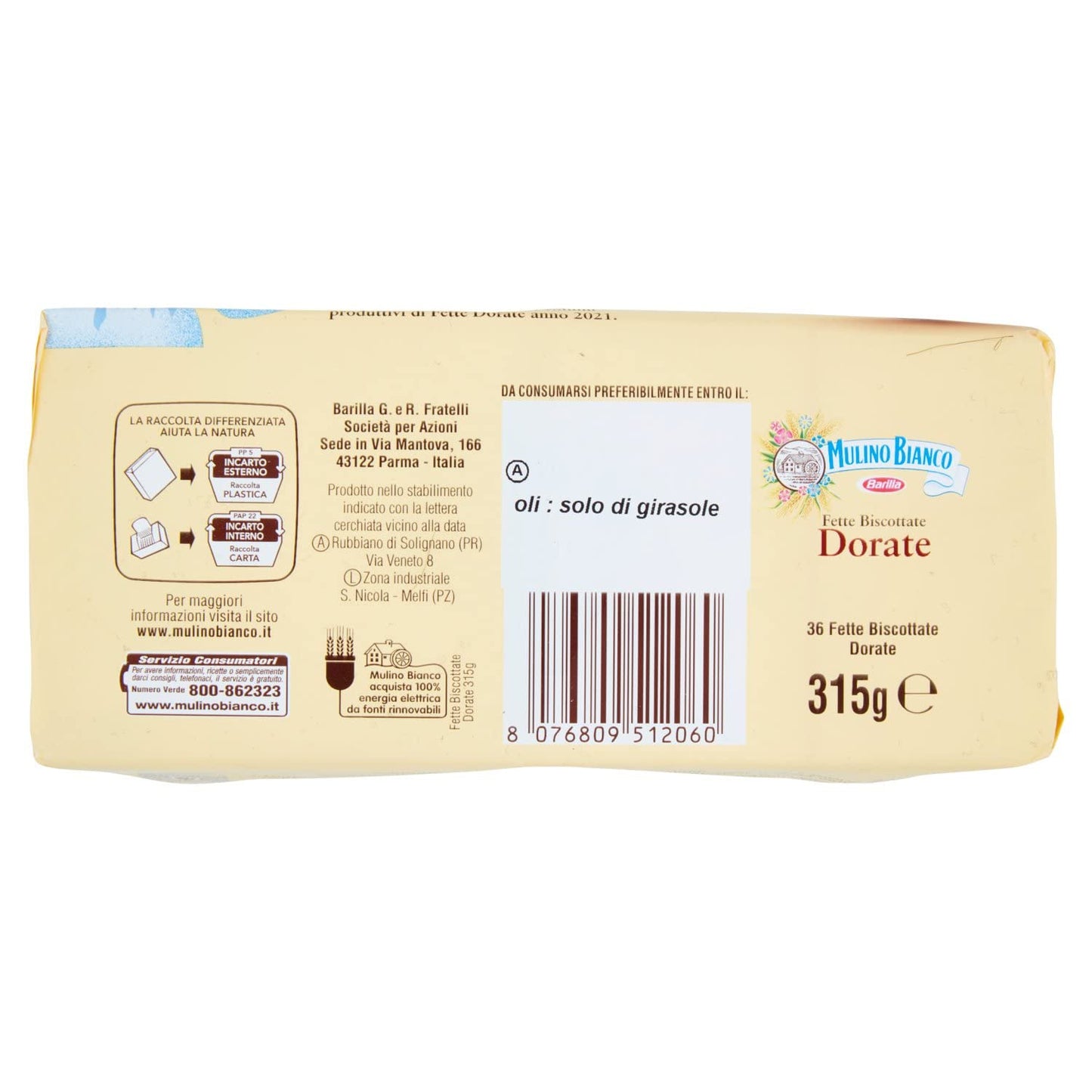 Mulino Bianco Fette Biscottate Dorate, 315g (Confezione da 2)