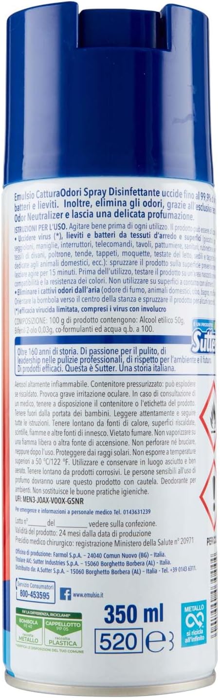 Emulsio Deoambiente Spray Catturaodori Disinfettante Ml350, 350ml