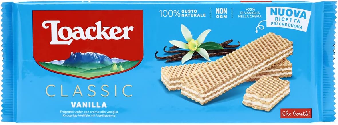 Loacker, Classic Vanille, Wafer Classico con 3 Strati di Cialde Farcite con Crema alla Vaniglia, 100% Vaniglia Bourbon, Merenda e Snack, 1 Confezione da 175g